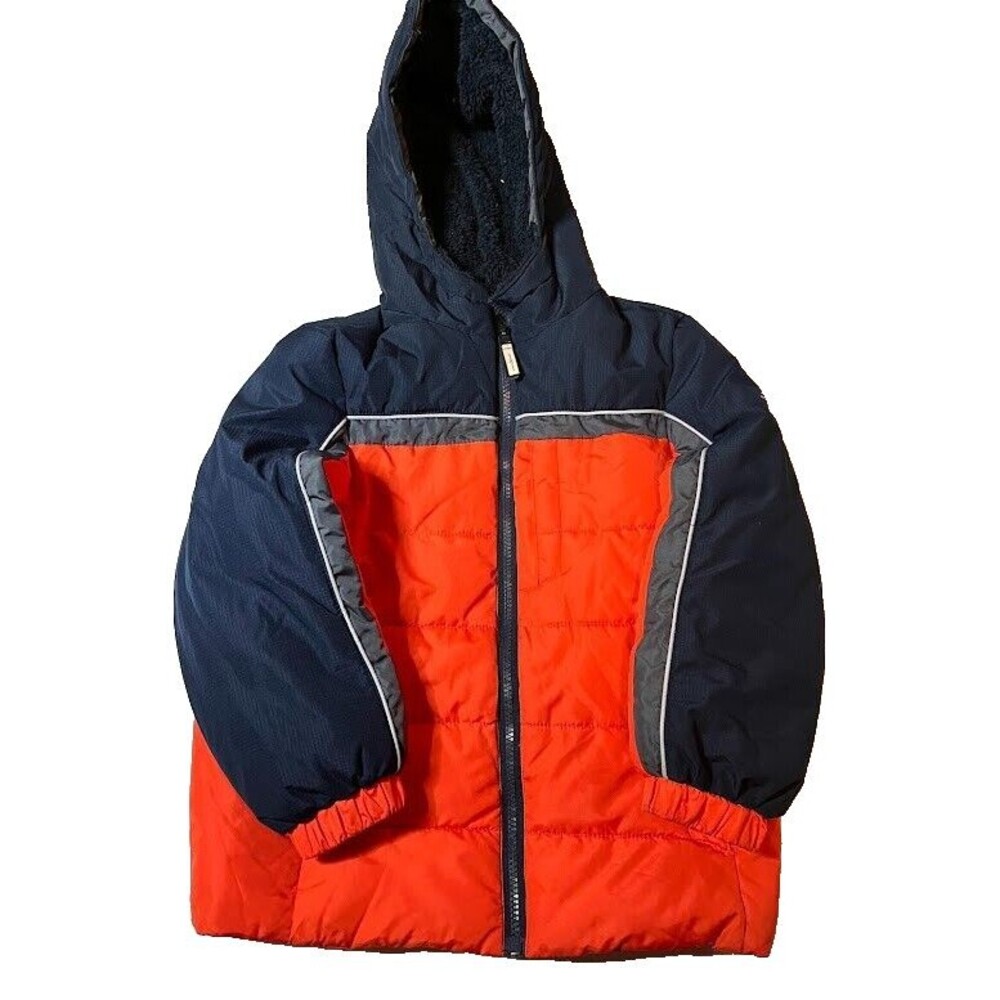 ZeroXPosur Boys Puffer Jacket 5/6 Orange Blue Hooded Winter Coat Cozycore Warm